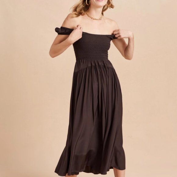 La Ligne Silk Vivian Midi Dress Medium Chocolate - Picture 3 of 8